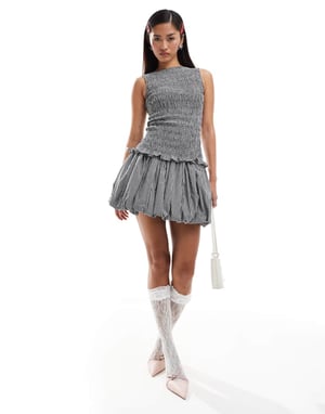 Amy Lynn Claudia ultra mini puffball skirt co-ord in mono gingham