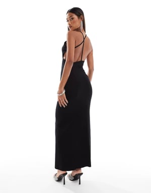 ASOS DESIGN one shoulder midi dress with curved cut outs in black