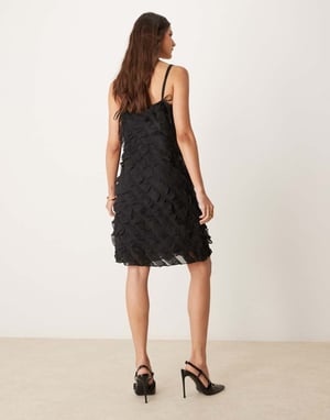 YAS frill detail cami mini dress in black - BLACK