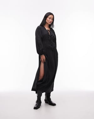 Topshop gathered bust midi dress in charcoal cupro