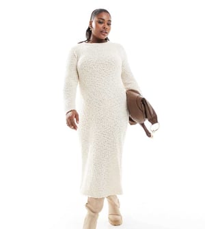 ONLY Curve textured midaxi knitted dress in cream