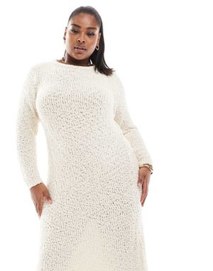 ONLY Curve textured midaxi knitted dress in cream