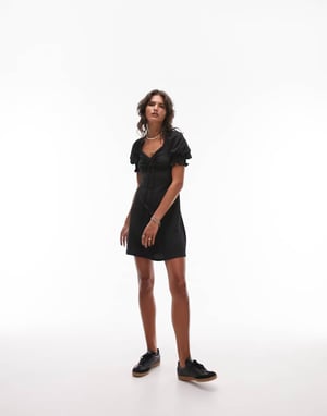 Topshop – Svart teklänning i jersey med textur och detaljer baktill