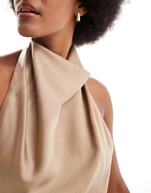 ASOS DESIGN Tall satin cowl neck mini dress with tie waist in taupe