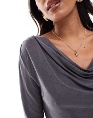 ONLY textured long sleeve cowl neck top in grey