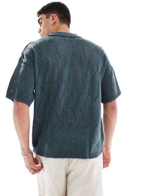 ASOS DESIGN – Blågrön stickad pikétröja med överdimensionerad stickning