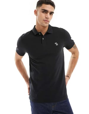 Abercrombie & Fitch – Svart pikétröja med upphöjd logotyp