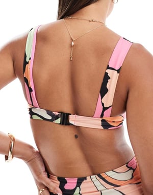 ASOS DESIGN Maya plunge triangle bikini top with ruche detail in abstract pastel