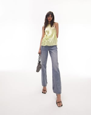 Topshop – Limefärgad topp med rynkade detaljer