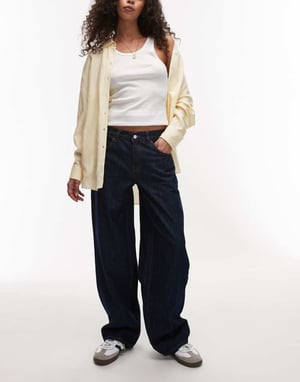 Topshop Cinch low rise relaxed jean in raw indigo