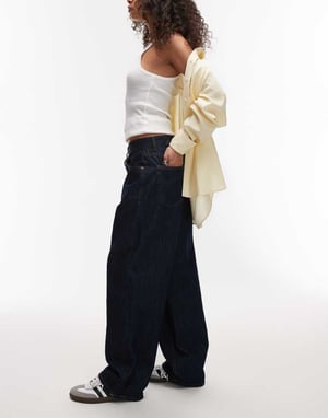 Topshop Cinch low rise relaxed jean in raw indigo