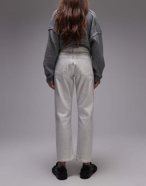 Topshop mid rise straight cropped silver foil jean in white