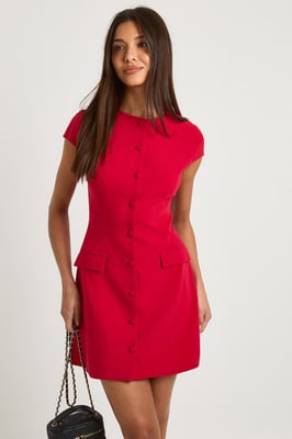 Tailored Cap Sleeve Button Through Mini Shift Dress