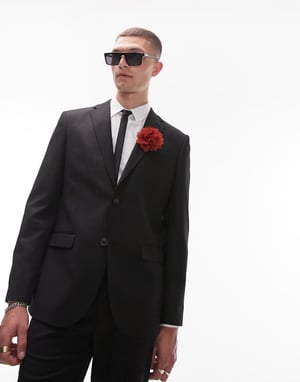 Topman – Svart, smal jacka i ullstretch av premiumkvalitet