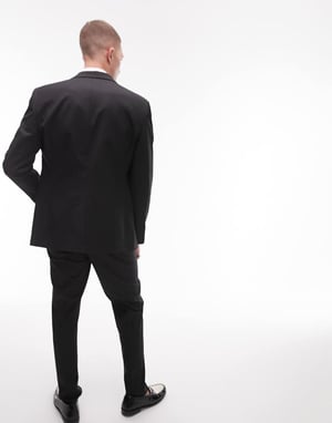 Topman – Svart, smal jacka i ullstretch av premiumkvalitet
