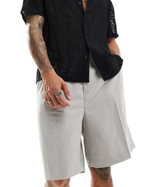 Weekday Uno – Beige melerade, skräddade shorts med lös passform