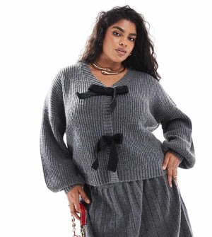 In The Style Plus knitted pleated mini skirt co-ord in charcoal