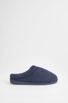 Navy Faux Fur Lined Mule Slippers