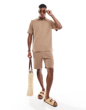 Jack & Jones co-ord plisse short in brown