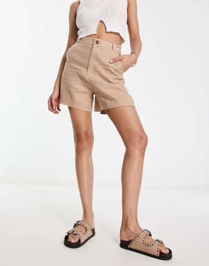 & Other Stories – Beige linneshorts med hög midja