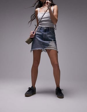Topshop – Mellanblå denimkjol med extrema slitningar och hög midja