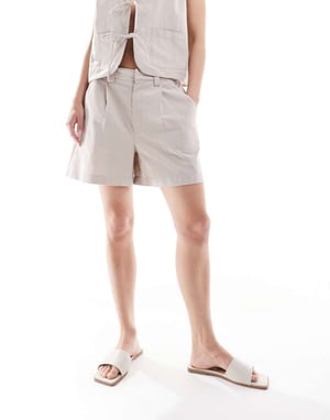 ASOS DESIGN longline short in crinkle fabric co-ord in stone