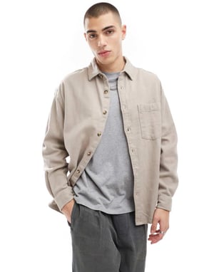 ASOS DESIGN overshirt with pocket details in light grey