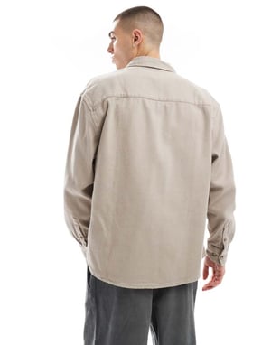 ASOS DESIGN overshirt with pocket details in light grey