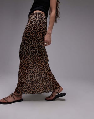 Topshop – Leopardmönstrad midaxi-kjol i krinklad jersey