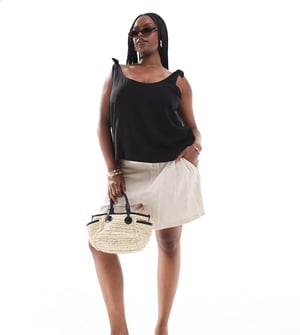 ASOS DESIGN Curve linen look cami with tie straps in black