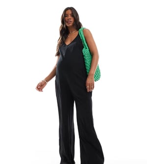 ASOS DESIGN Maternity beach jumpsuit with pocket detail in black