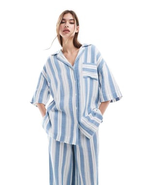 ASOS DESIGN oversized bowling shirt in pyjama stripe