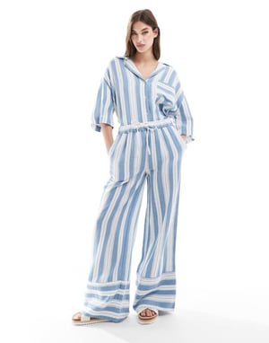 ASOS DESIGN oversized bowling shirt in pyjama stripe