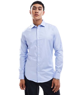 ASOS DESIGN easy iron slim shirt with cutaway collar in blue