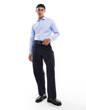 ASOS DESIGN easy iron slim shirt with cutaway collar in blue