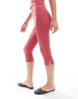 ASOS DESIGN mid rise capri leggings in burgundy