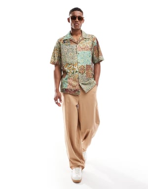 ASOS DESIGN relaxed revere shirt in tapestry print