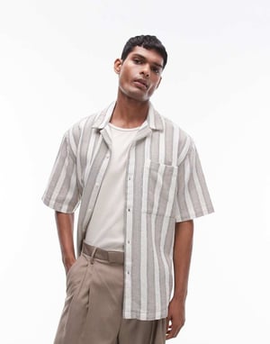 Topman – Multifärgad, randig skjorta med kort ärm och textur
