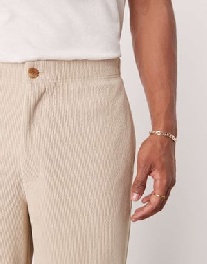 ASOS DESIGN rib texture barrel leg suit trouser in stone