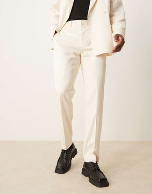 ASOS DESIGN slim suit trousers in cream geo jacquard
