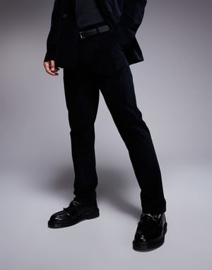 ASOS DESIGN slim pleat front suit trousers in black cotton velvet