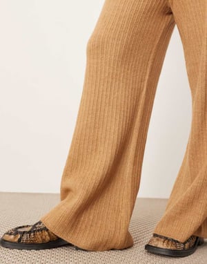 ASOS EDITION knitted rib wide leg trouser co-ord in camel