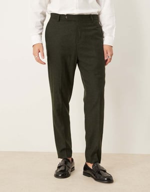 ASOS DESIGN smart tapered fit wool mix trousers in dark green
