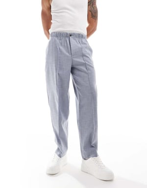 ASOS DESIGN pull on oversized tapered suit trousers in blue crosshatch