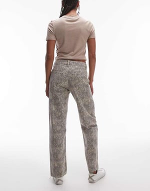 Topshop straight leg snake print trouser in multi