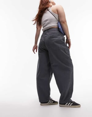 Topshop Curve – Marinblå premiumbyxor med avsmalnande ballongfickor