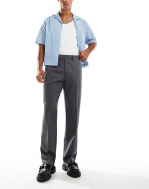 ASOS DESIGN smart straight leg wool mix trousers in charcoal herringbone