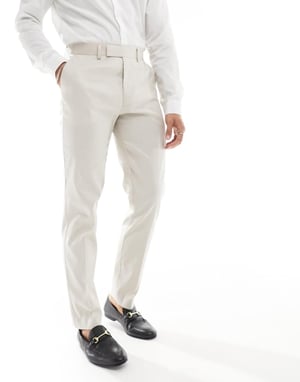 ASOS DESIGN slim with linen suit trousers in stone