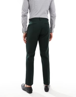 ASOS DESIGN slim wool blend suit trousers in bottle green herringbone