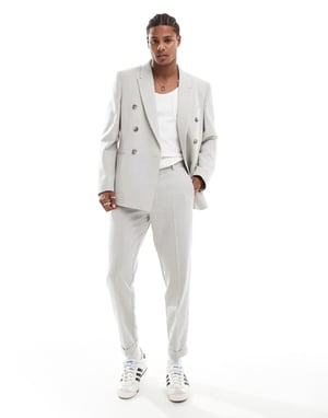 ASOS DESIGN tapered wool blend suit trousers in grey texture